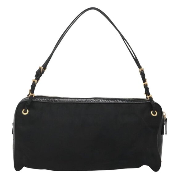 PRADA Shoulder Bag Nylon Black Gold Auth 127348 - Picture 1 of 16
